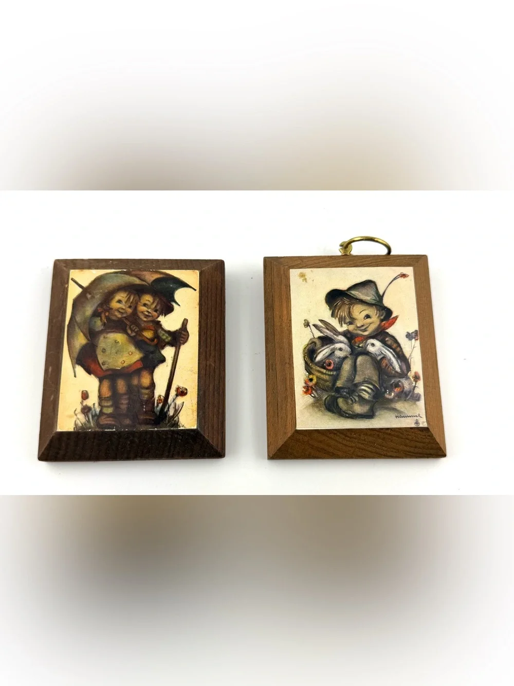 2 Vintage M.I. Hummel decoupage wooden wall plaques